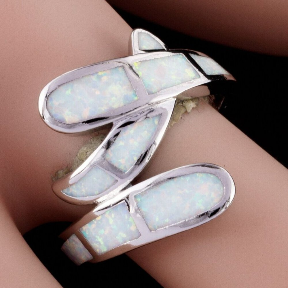 Overlapping White Opal Silver Ring